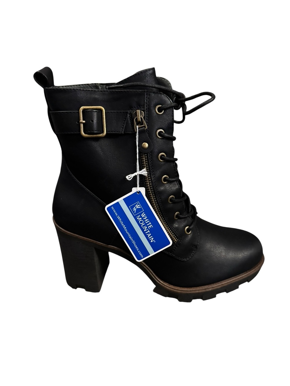 White Mountain Black Lace-Up Buckle Block Heel Ankle Boots Women’s size 11
